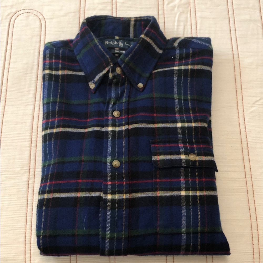 Men's Ralph Lauren Wool Blue Plaid and Red Long Sleeve Shirt